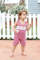 Red Gingham Baseball Smocked Shortalls