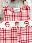 Red Gingham & Santa Embroidery Infant Boy's Romper