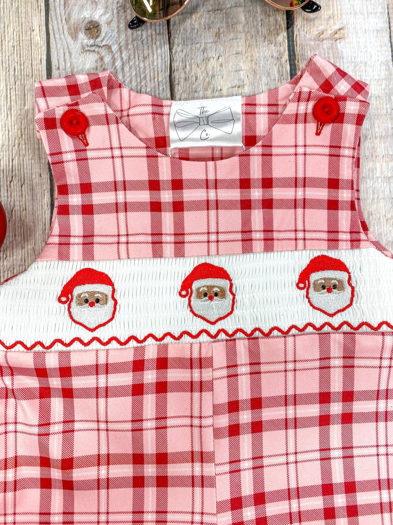 Red Gingham & Santa Embroidery Infant Boy's Romper