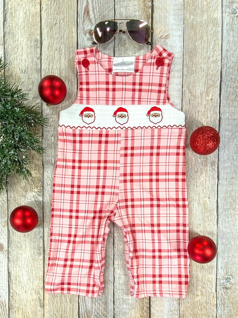 Red Gingham & Santa Embroidery Infant Boy's Romper