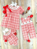 Red Gingham & Santa Embroidery Infant Boy's Romper