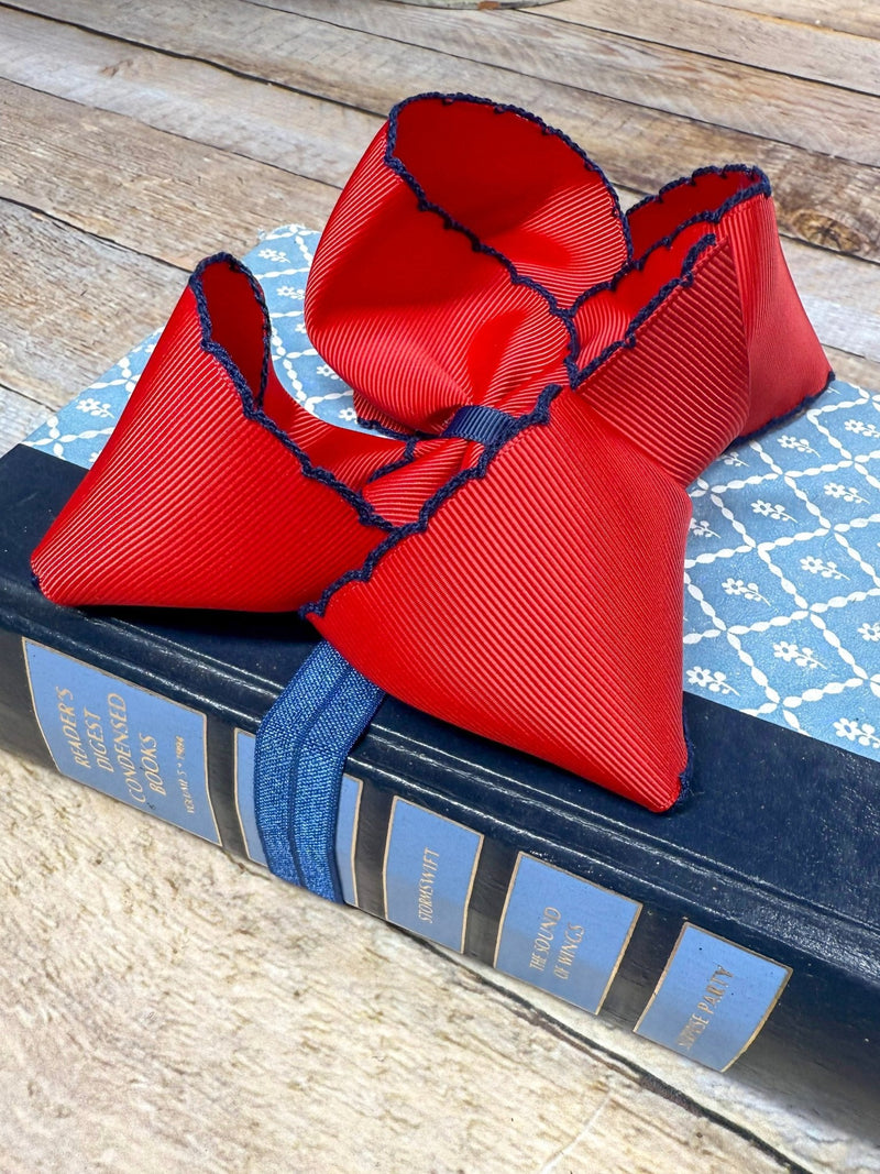 Red with Navy Moonstitch Bow Headband