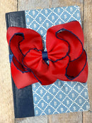 Red with Navy Moonstitch Bow Headband