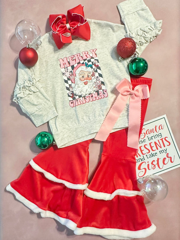 Retro Merry Christmas Santa with Red Bell Bottoms Set