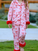 Bow Girls Pajama Set with Furry Trim
