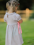 Christmas Vintage-Style Plaid Dress with Embroidered Gingerbread and Bows
