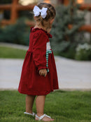 Christmas Smocking Embroidered Girls Dress with Green Plaid Bow