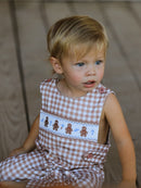 Christmas Vintage-Style Plaid Embroidered Gingerbread and Bows Boy Romper