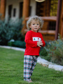 Christmas Plaid Smocking Embroidered Boys Set