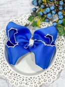 Royal Blue & White Moonstitch Oversized Hair Bow