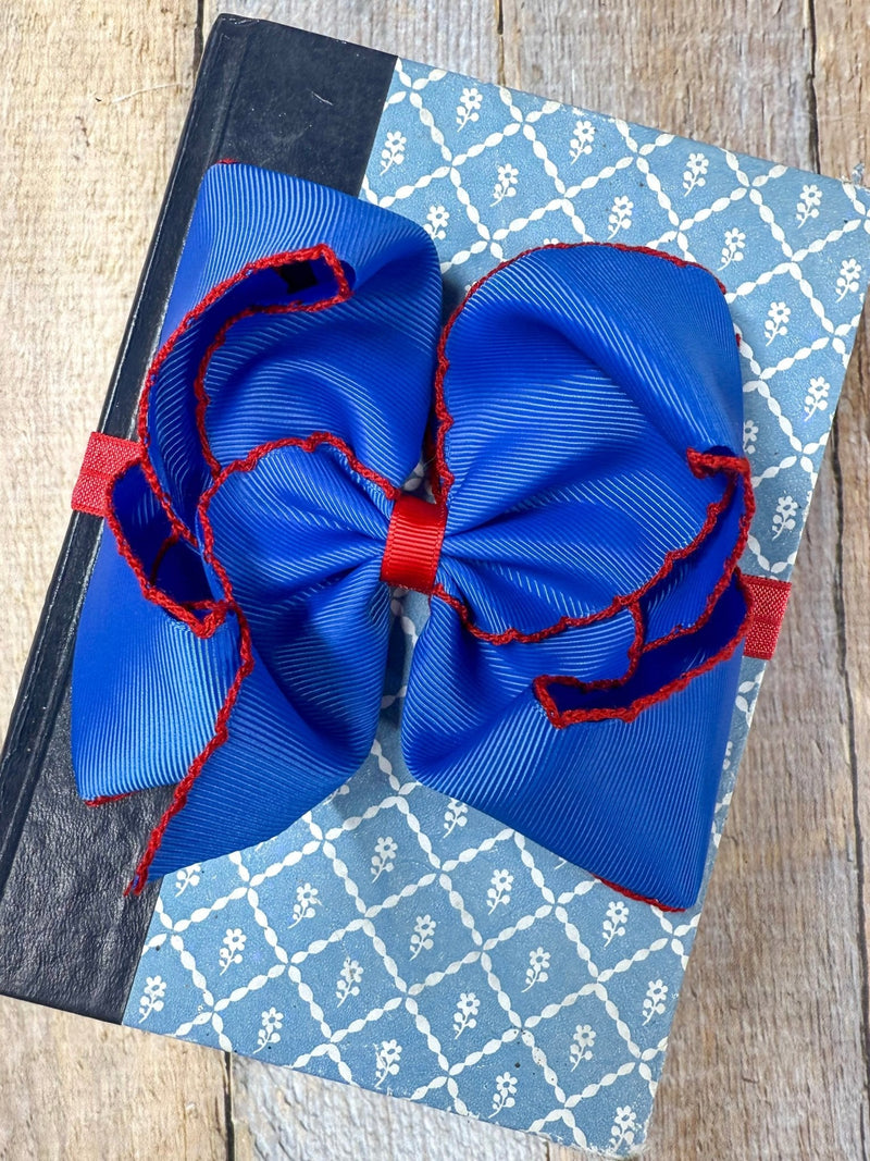 Royal Blue with Red Moonstitch Bow Headband