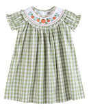 Sage Green Gingham Pumpkin Smocked Bishop Dress
