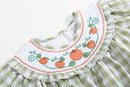 Sage Green Gingham Pumpkin Smocked Bubble Romper