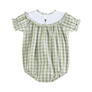 Sage Green Gingham Pumpkin Smocked Bubble Romper