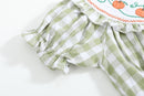 Sage Green Gingham Pumpkin Smocked Bubble Romper