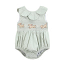Sage Green Puppy Dog Petal Smocked Bubble Romper