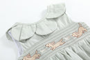 Sage Green Puppy Dog Petal Smocked Bubble Romper