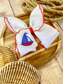 Sailboat Embroidered Classic Hair Bow | Clip or Headband