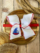 Sailboat Embroidered Classic Hair Bow | Clip or Headband