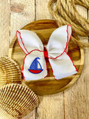 Sailboat Embroidered Classic Hair Bow | Clip or Headband