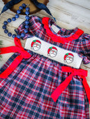 Santa Smocked Girls Plaid Dress