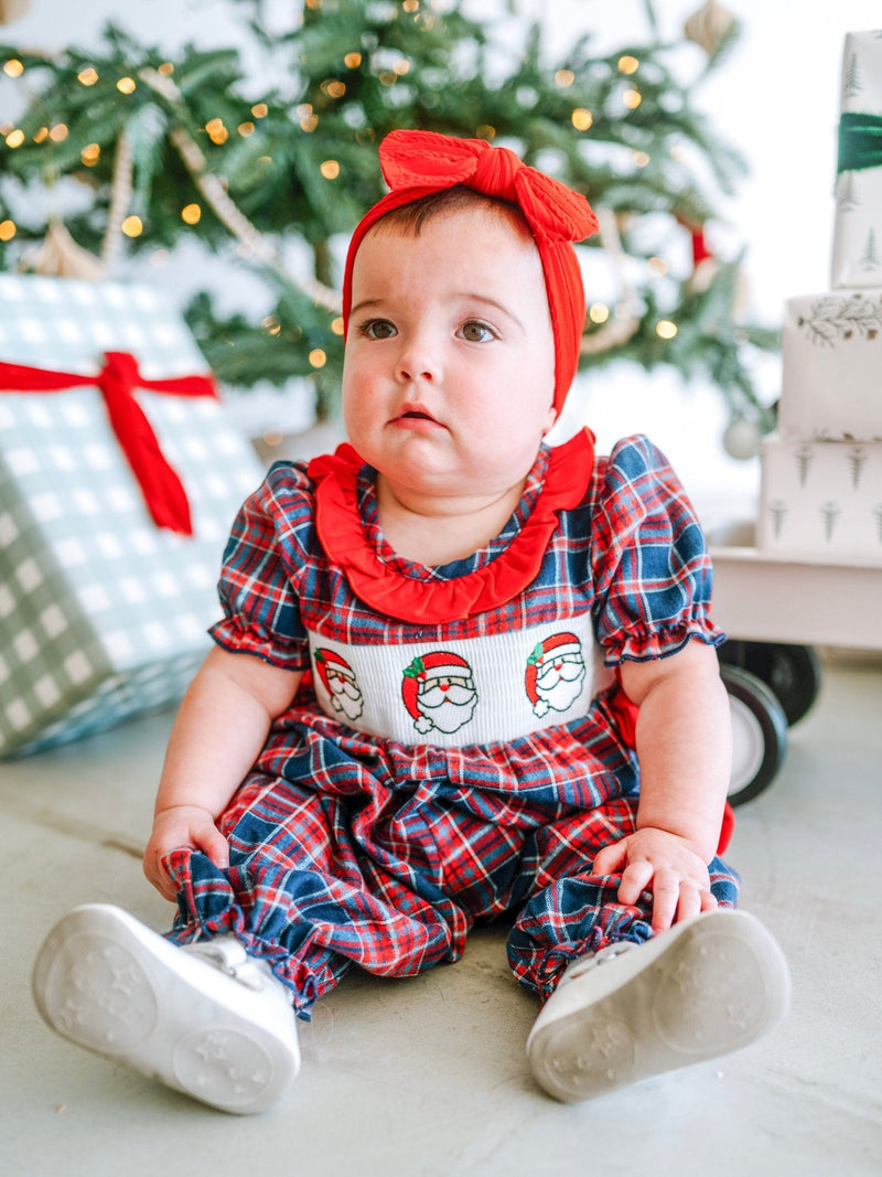 Santa Trio & Bows Plaid Infant Girls Onesie