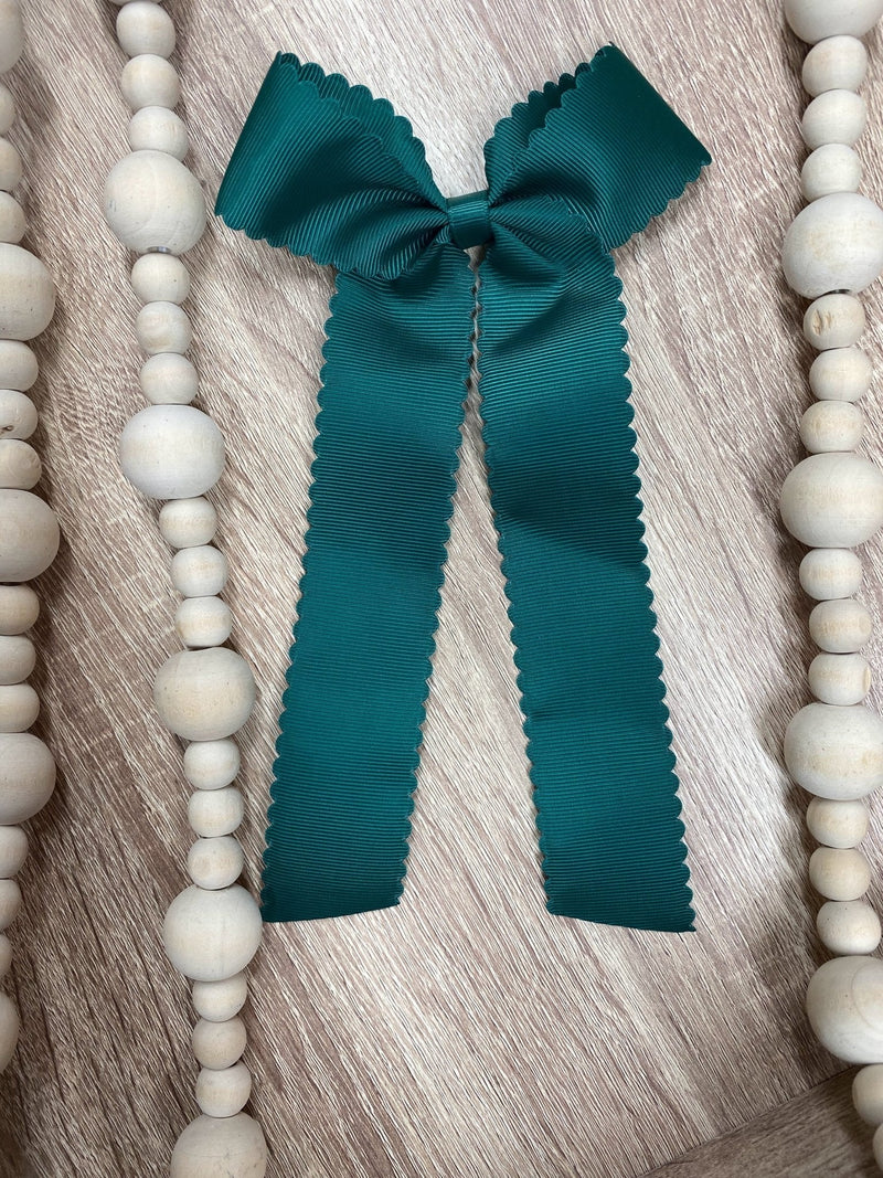 Scalloped Long Tail Bow with Alligator Clip