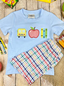 School Days Appliqué Tee & Plaid Shorts Set | Boys Back to School Outfit