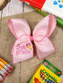 School Grade Embroidered Pencil Moonstitch Bow | Pre-K to 5th Grade