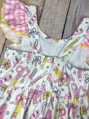 School Supplies Bow Print Dress | Girls Back to School Dress