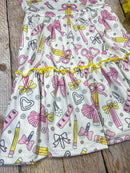 School Supplies Bow Print Dress | Girls Back to School Dress