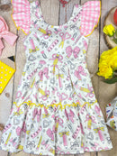 School Supplies Bow Print Dress | Girls Back to School Dress