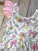 School Supplies Bow Print Dress | Girls Back to School Dress