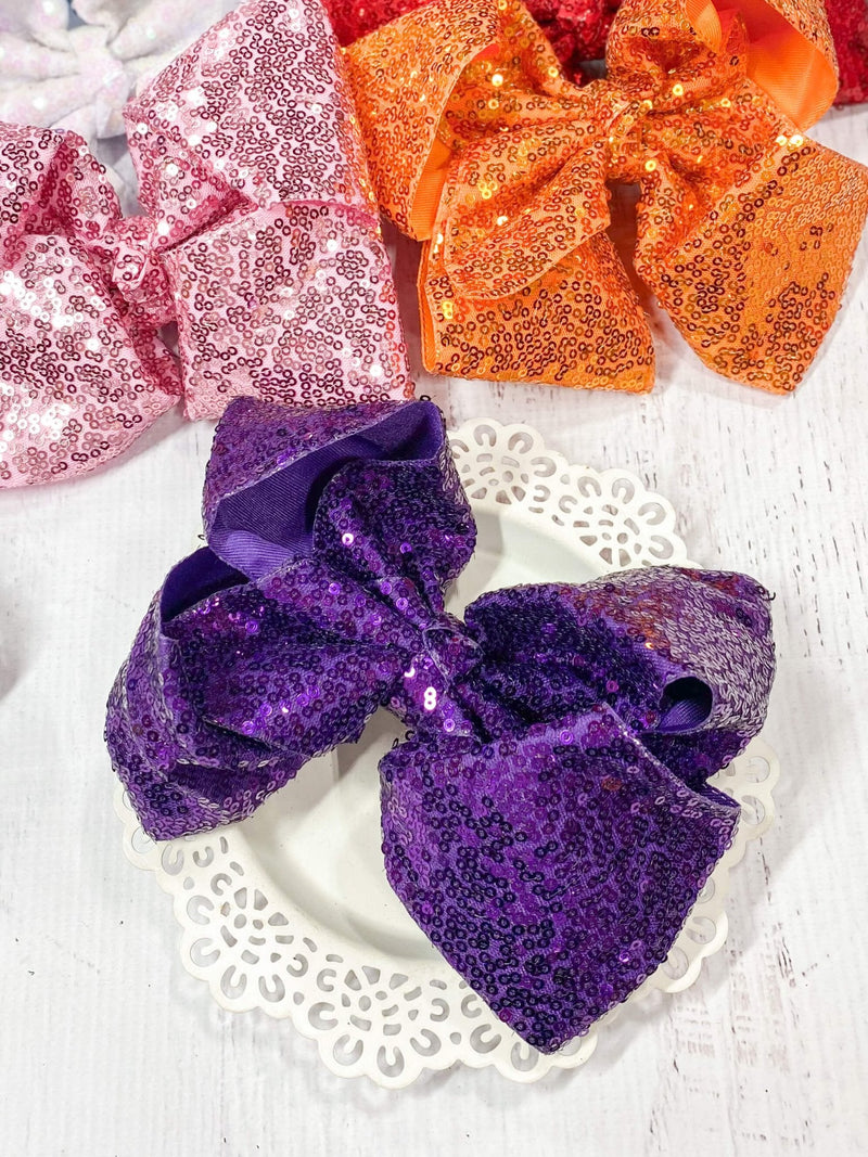 Sequin Texas Size Hair Bows - Alligator Clip - 6.5"