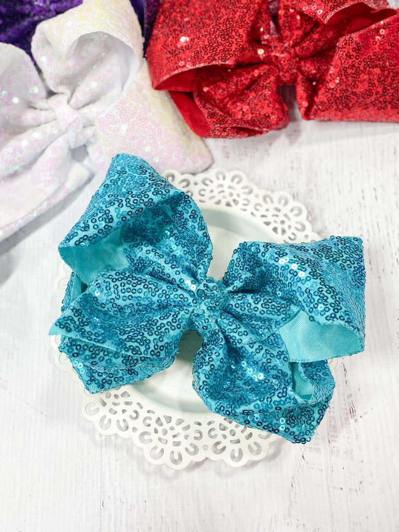 Sequin Texas Size Hair Bows - Alligator Clip - 6.5"