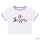 Azarhia Girls Sequin Be Happy White Boxy Tee | Boutique Graphic Shirt