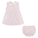 Pink Mini Check Pima Cotton Baby Dress | Peter Pan Collar Boutique Dress with Bloomers | Bossier City, LA