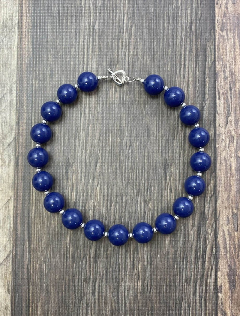 Solid Navy Chunky Bead Necklace