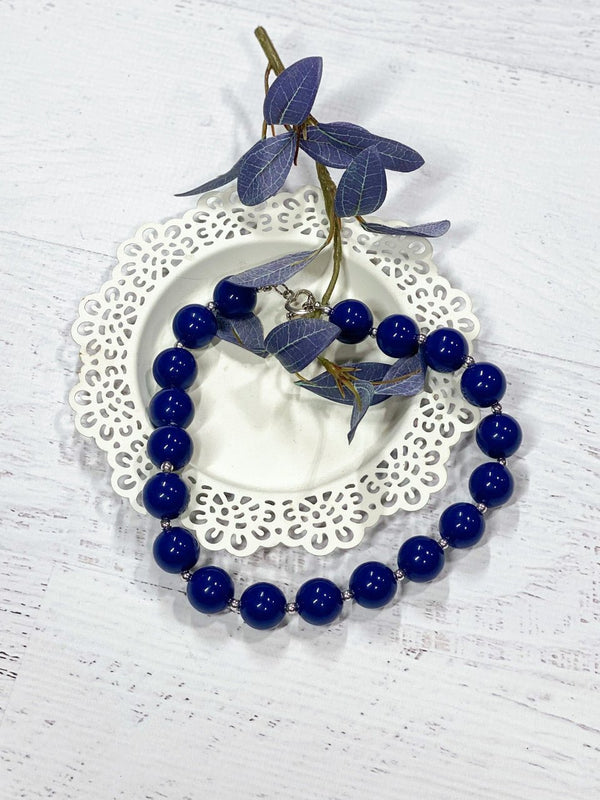 Solid Navy Chunky Bead Necklace