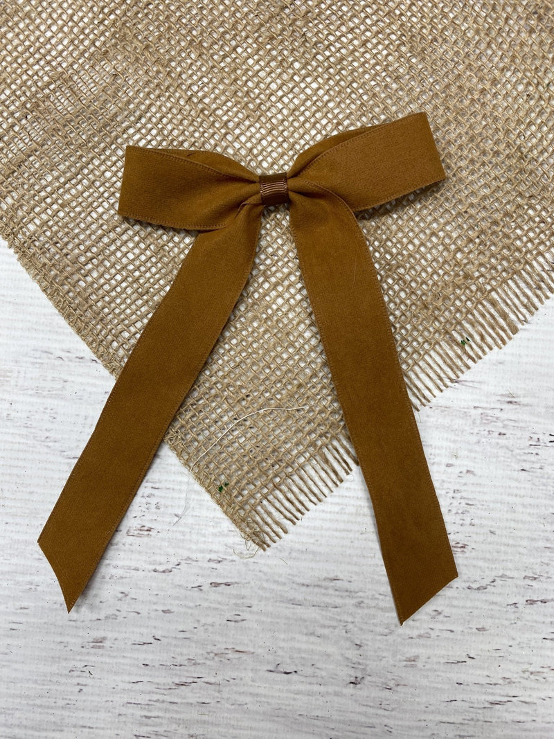 Suede Ribbon Long Tail Hair Bow- Thin