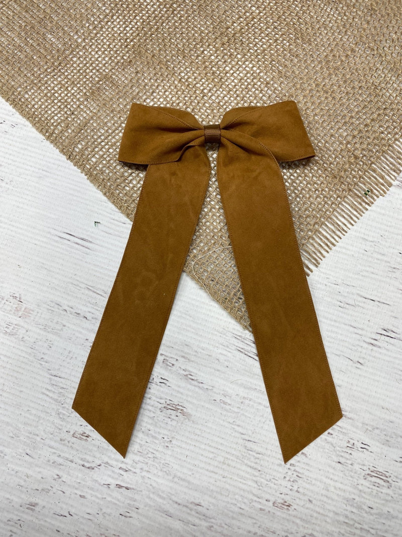 Suede Ribbon Long Tail Hair Bow- Wide