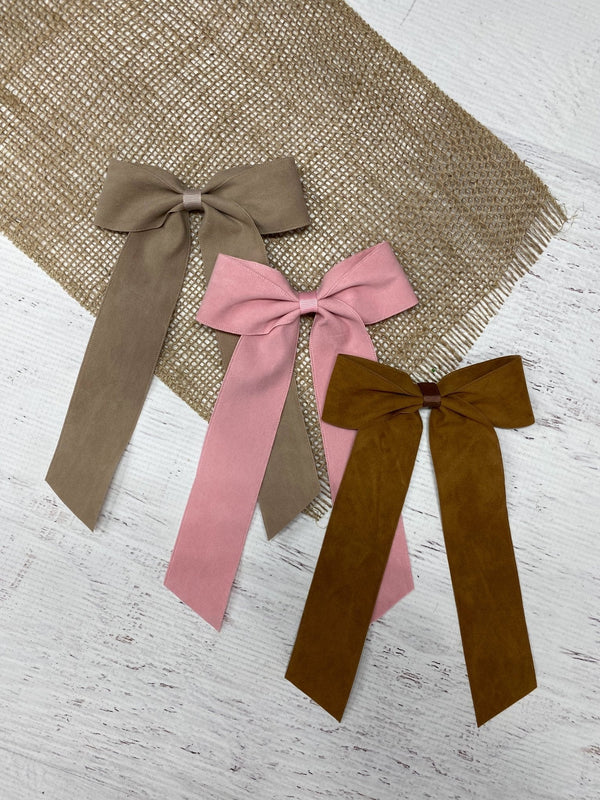 Suede Ribbon Long Tail Hair Bow- Wide