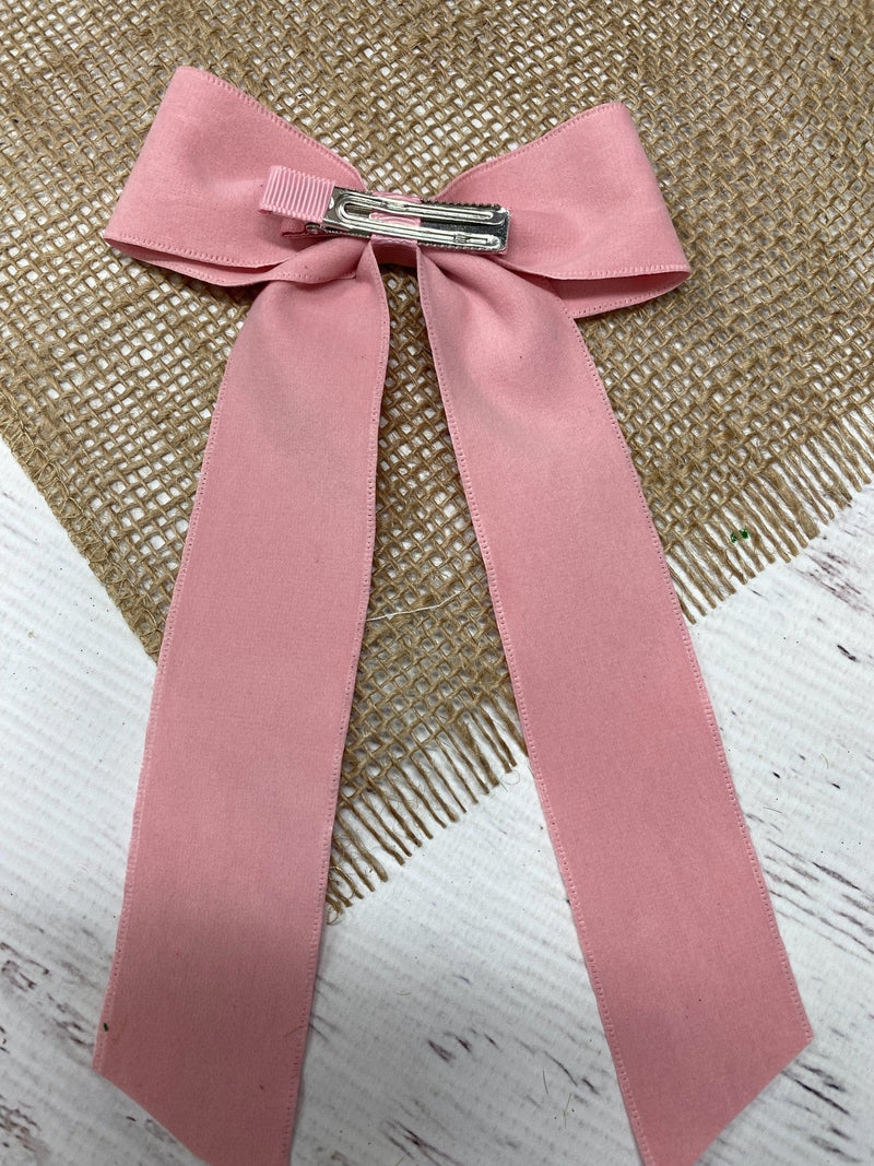 Suede Ribbon Long Tail Hair Bow- Wide