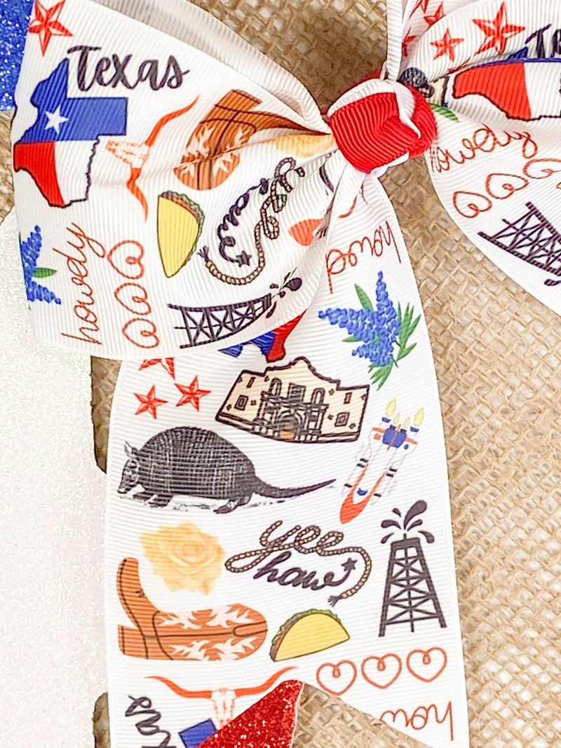 Texas Printed Ribbon Cheer Bow