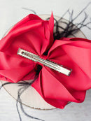 Texas Size Red & Black Feather Puff Hair Bow
