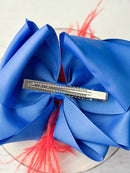 Texas Size Royal Blue & Red Feather Puff Hair Bow