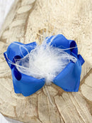 Texas Size Royal Blue & White Feather Puff Hair Bow