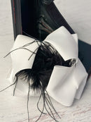 Texas Size White & Black Feather Puff Hair Bow