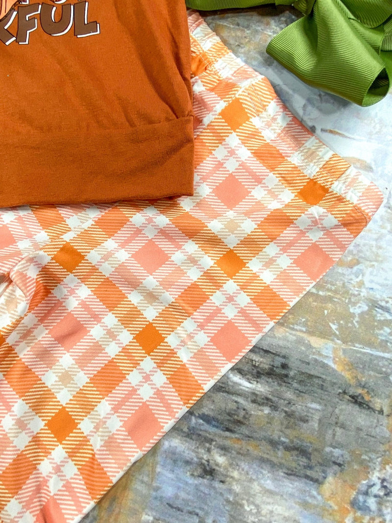 Thankful Bow Plaid Bell Bottom Set