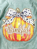 Thankful Pumpkin Green Long Sleeve Thanksgiving Girls Shirt